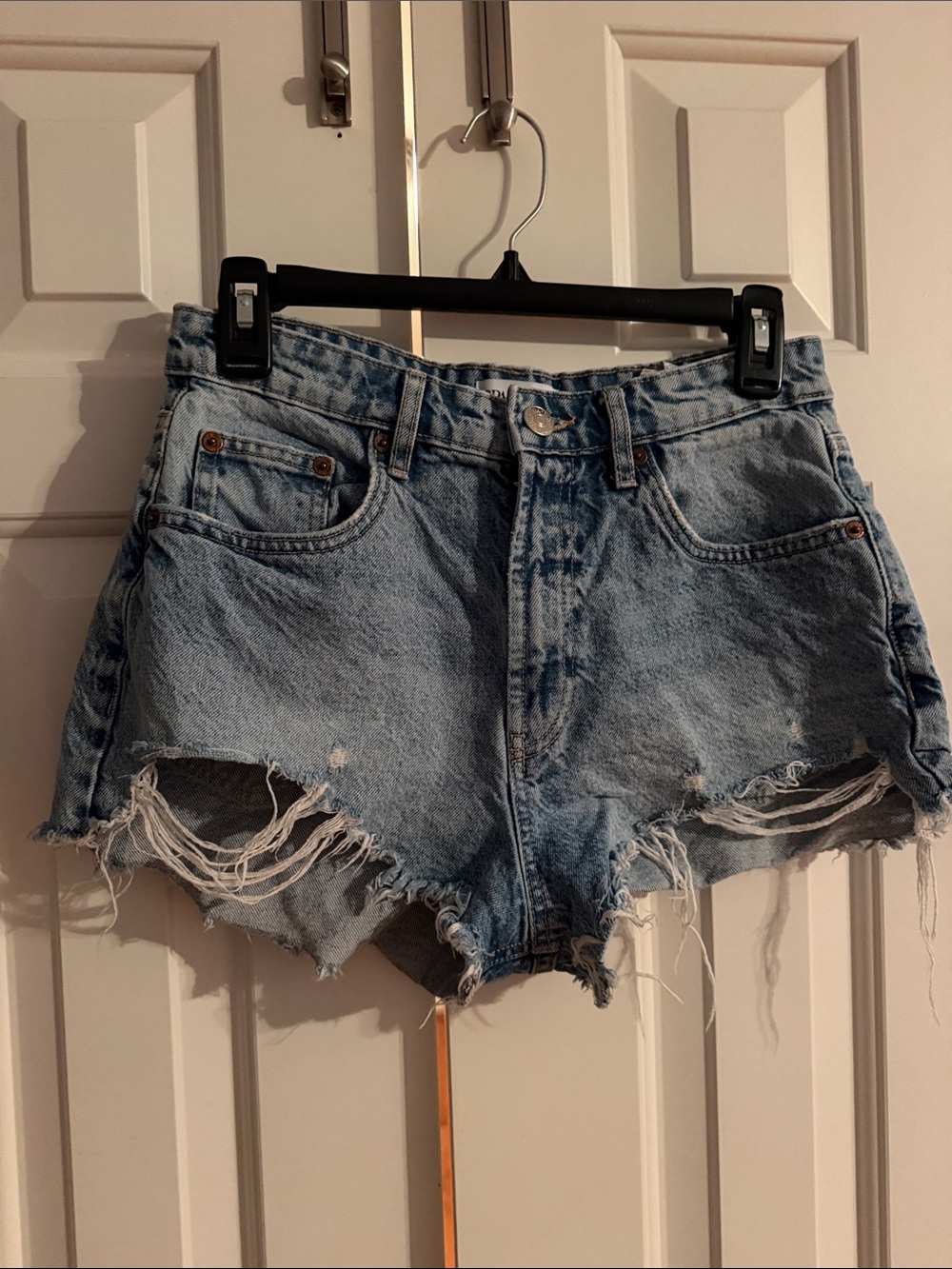 Zara Light Blue Distressed Denim Cutoff Shorts